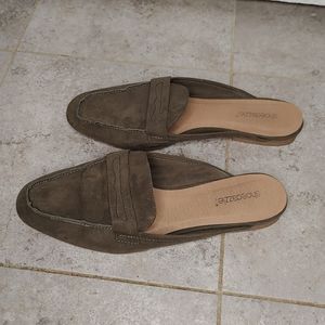 Shoe Dazzle Audra Olive Green Mule Loafer Slip-On Shoes